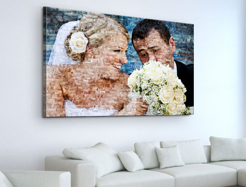 Foto mosaico lienzo boda ramo