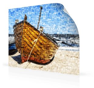 Foto mosaico poster barco en playa