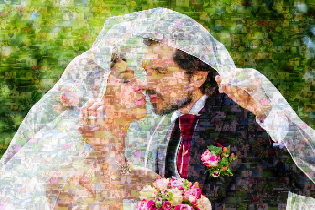 Foto mosaico zoom pareja boda